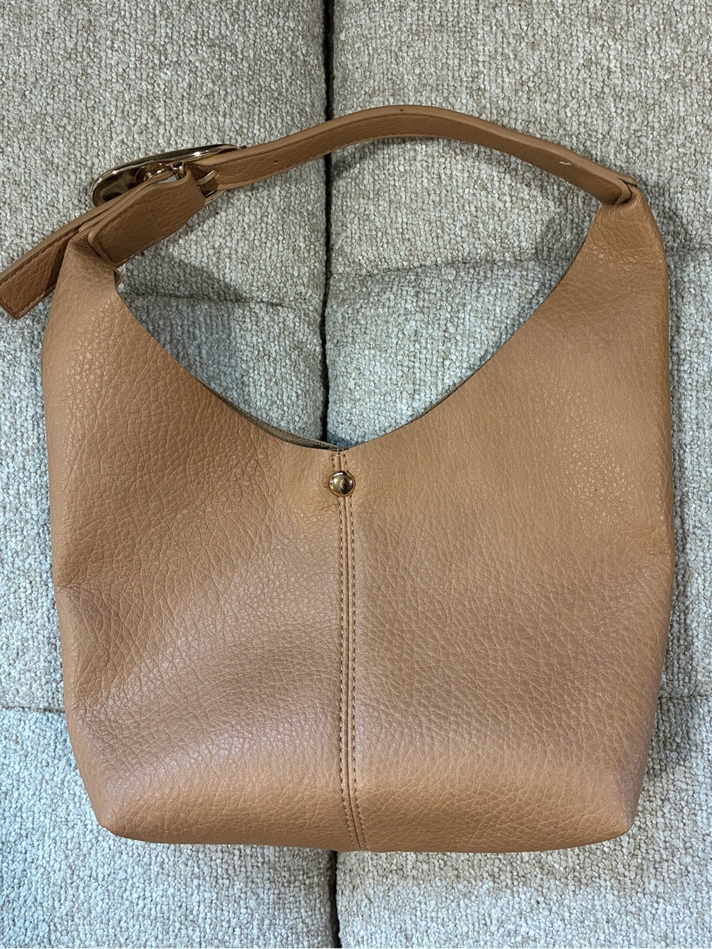 Anthropologie Tan Leather Mini Hobo Bag - Soft Pebbled Finish with Gold Buckle